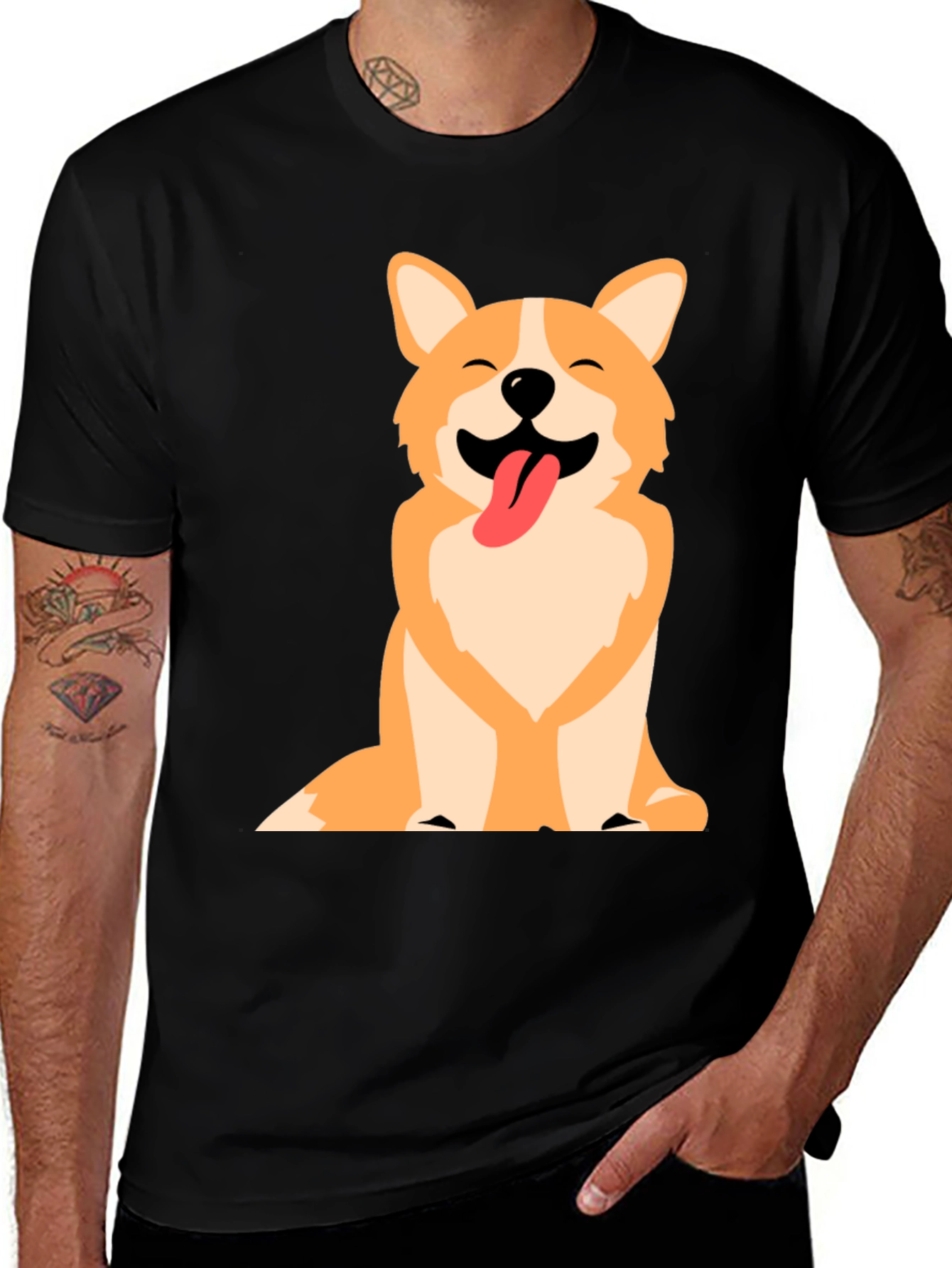 Variant 26 of Corgi Dog Graphic Tee - Black Cotton T-Shirt