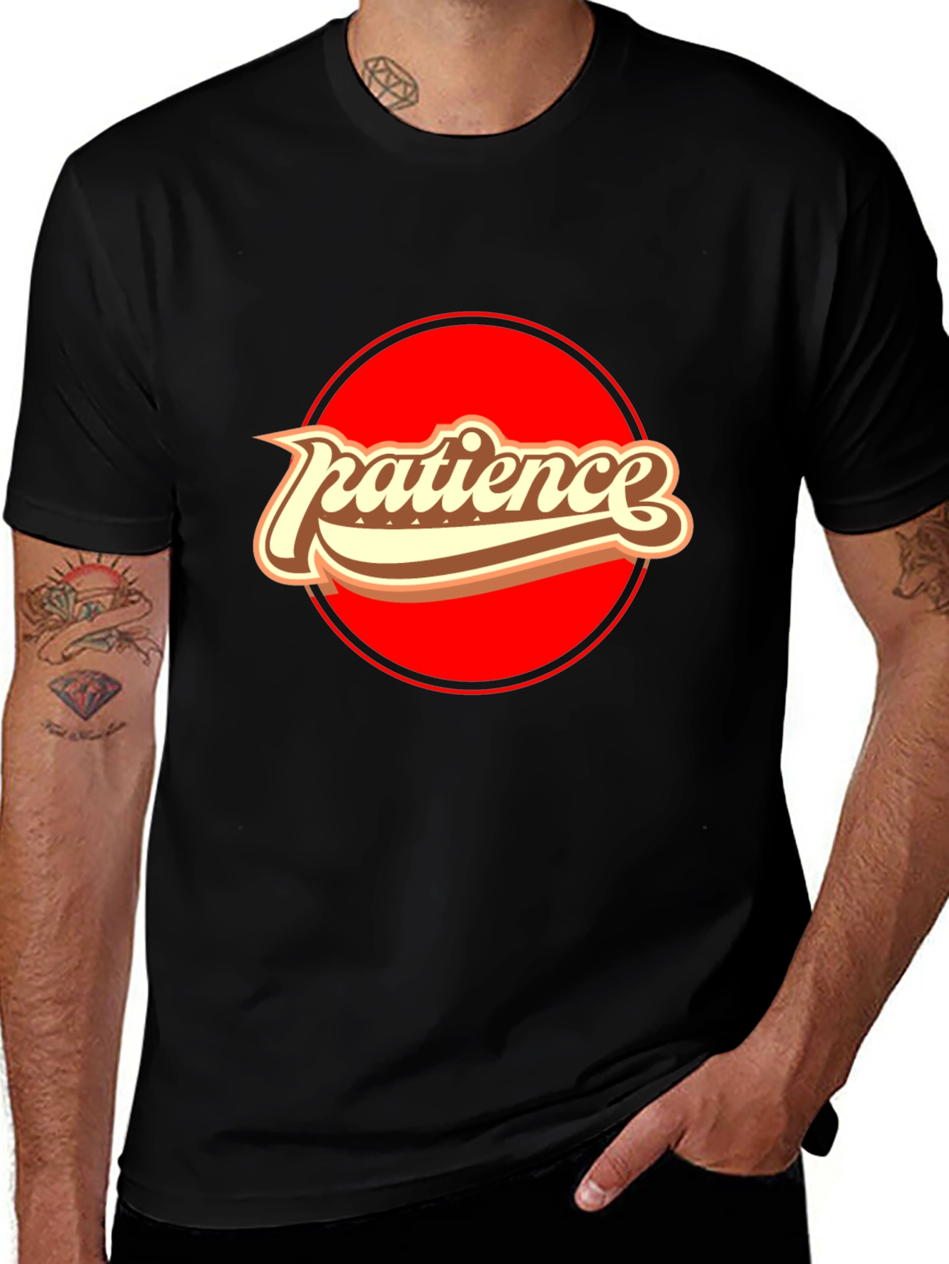 Variant 17 of Patience Retro Graphic T-Shirt - Comfort Black Tee