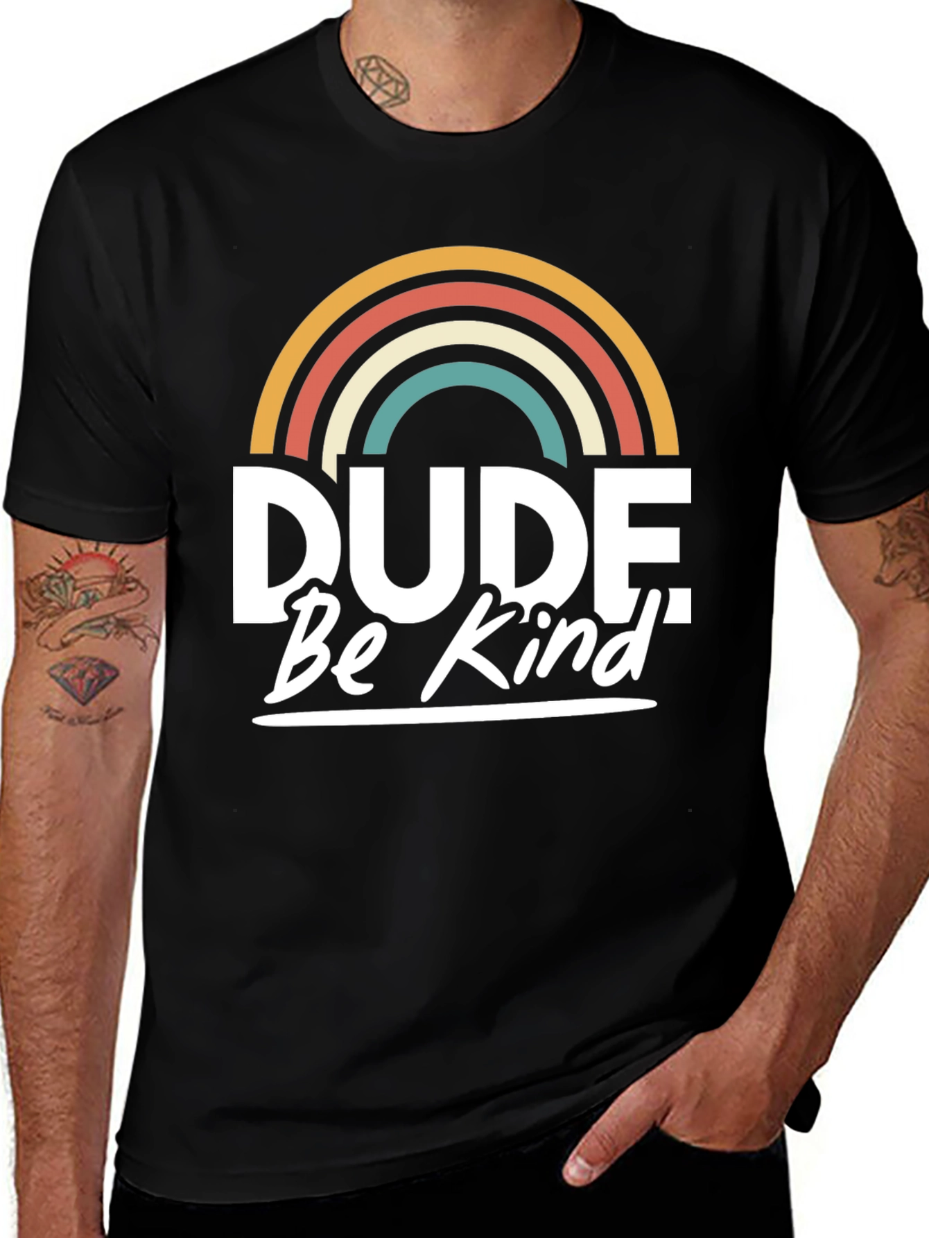 Variant 14 of Dude Be Kind T-Shirt - Retro Rainbow Graphic Tee