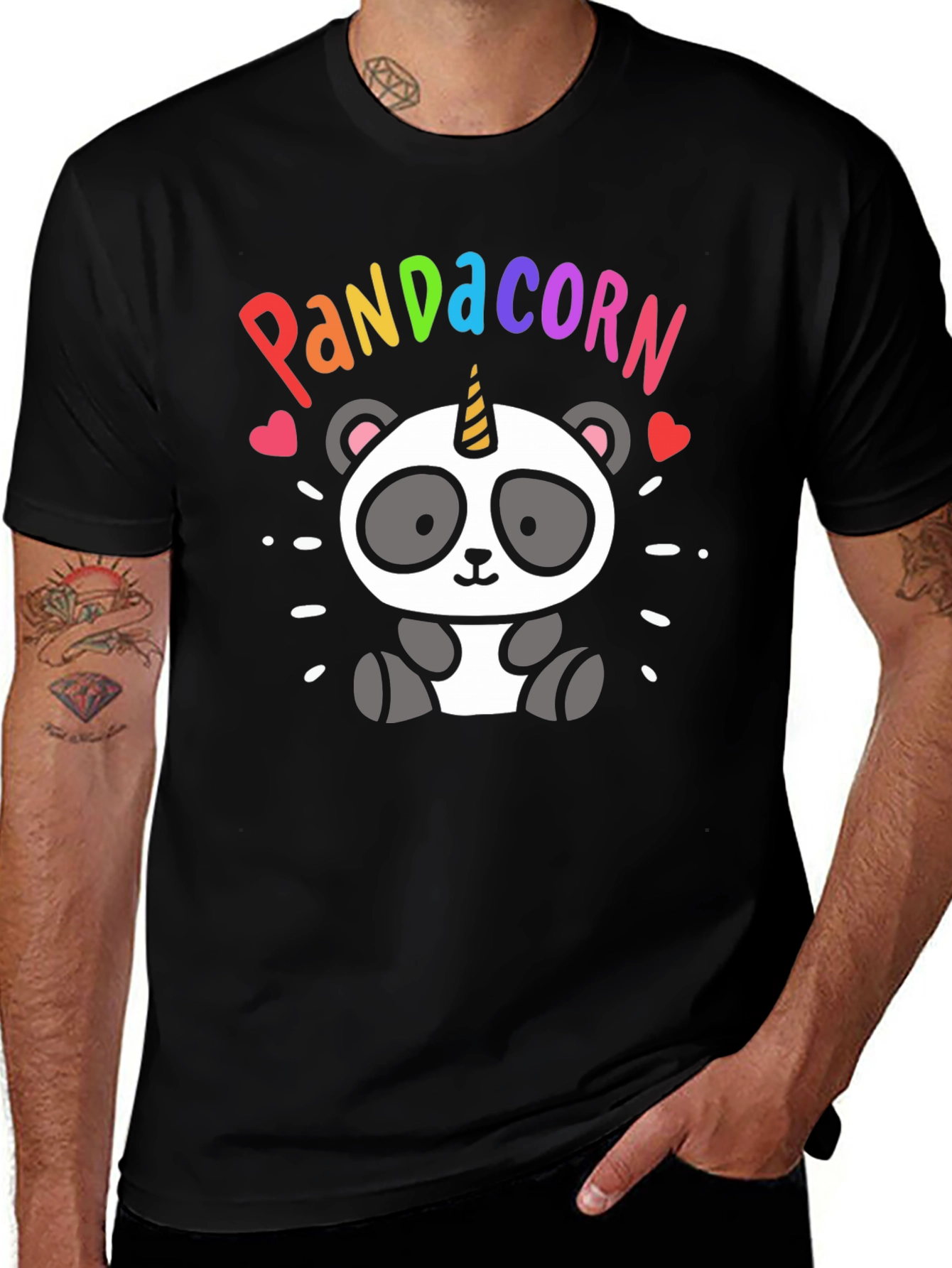 Variant 4 of PANDACORN Black T-Shirt, Cute Cartoon Panda Unicorn Tee