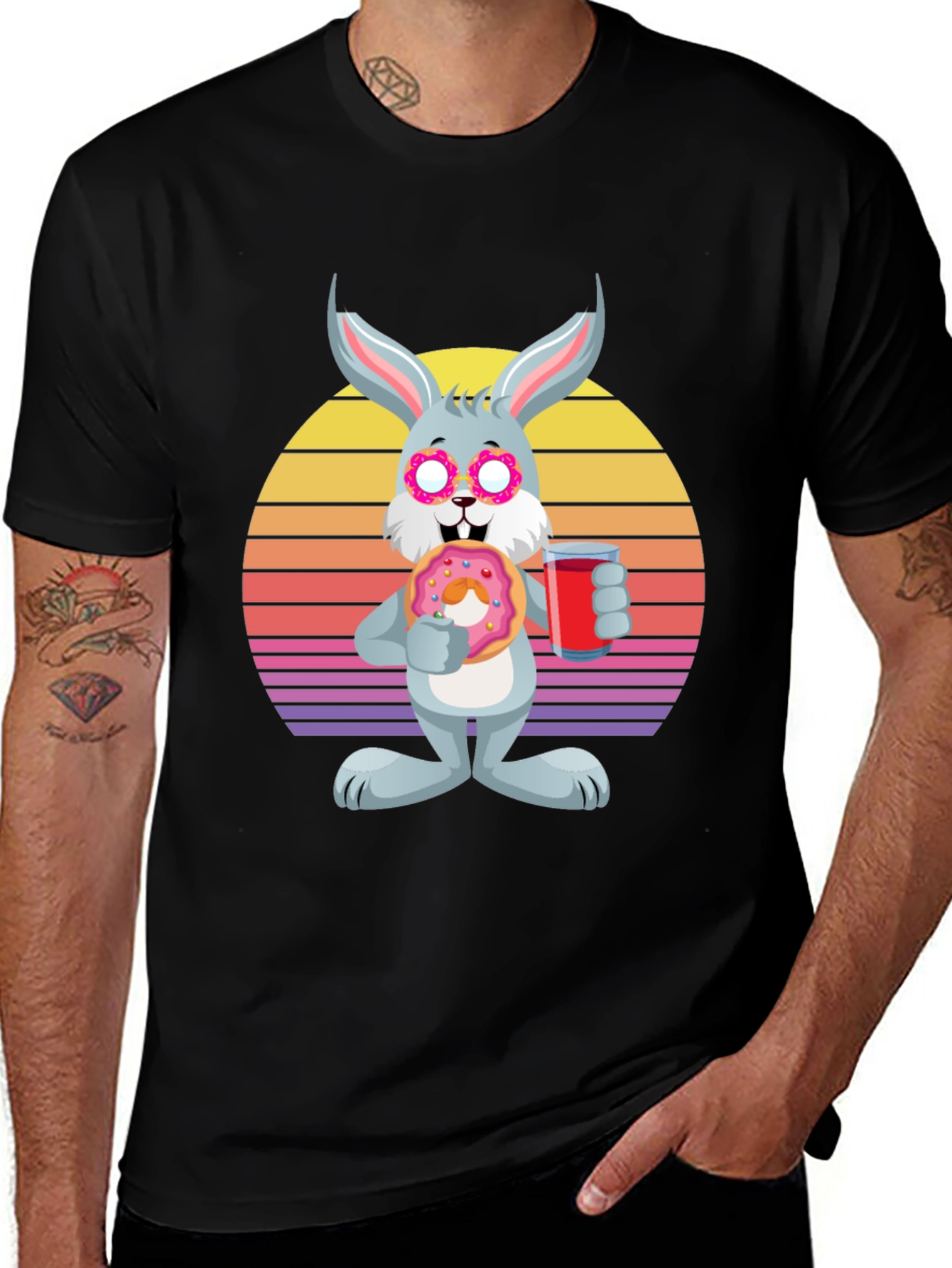 Variant 20 of Retro Bunny T-Shirt with Donut & Drink