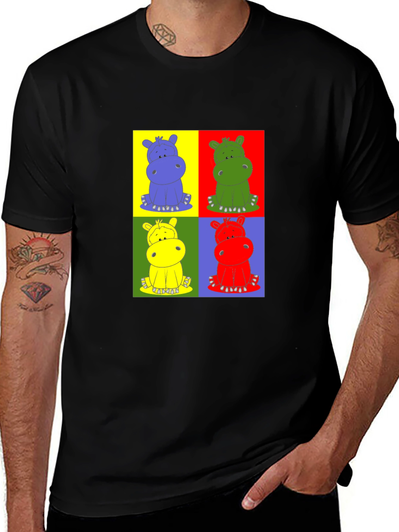 Funky Hippo Pop Art T-Shirt - Colorful Graphic Tee