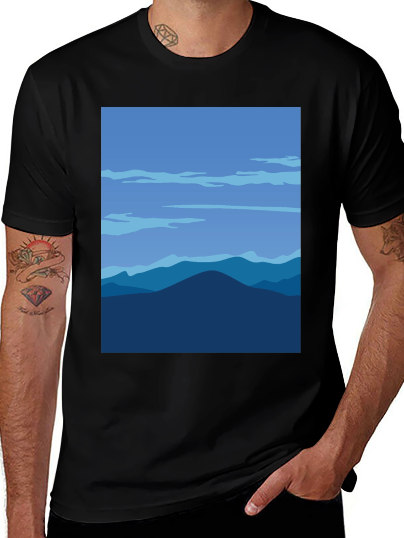 Variant 29 of Blue Mountain Graphic Tee - Stylish Nature Scene