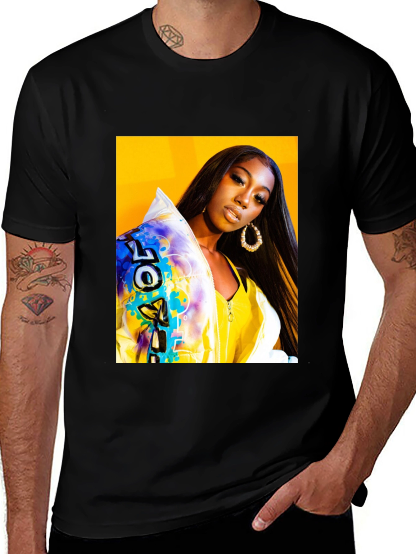 Trendy Graphic T-Shirt - Woman Portrait Black Tee