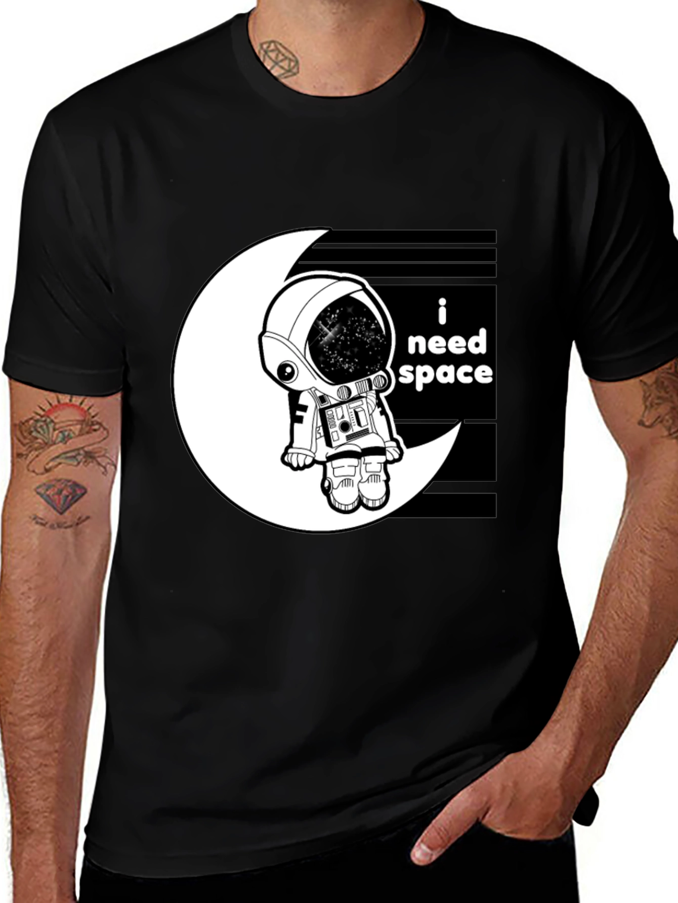 Variant 3 of I Need Space Black Graphic Tee - Astronaut Moon Design