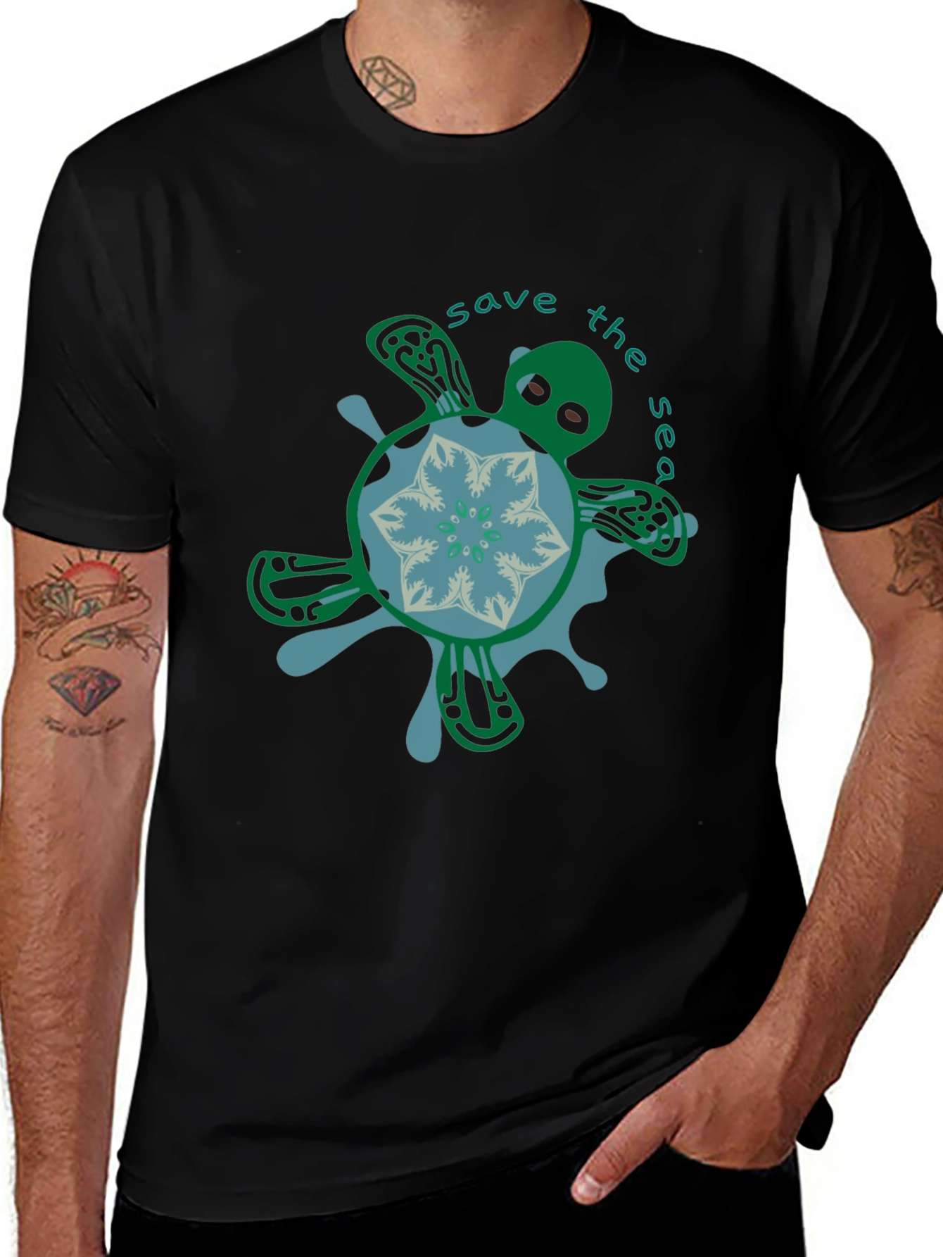 Variant 19 of Save the Sea Turtle Graphic Tee - Black