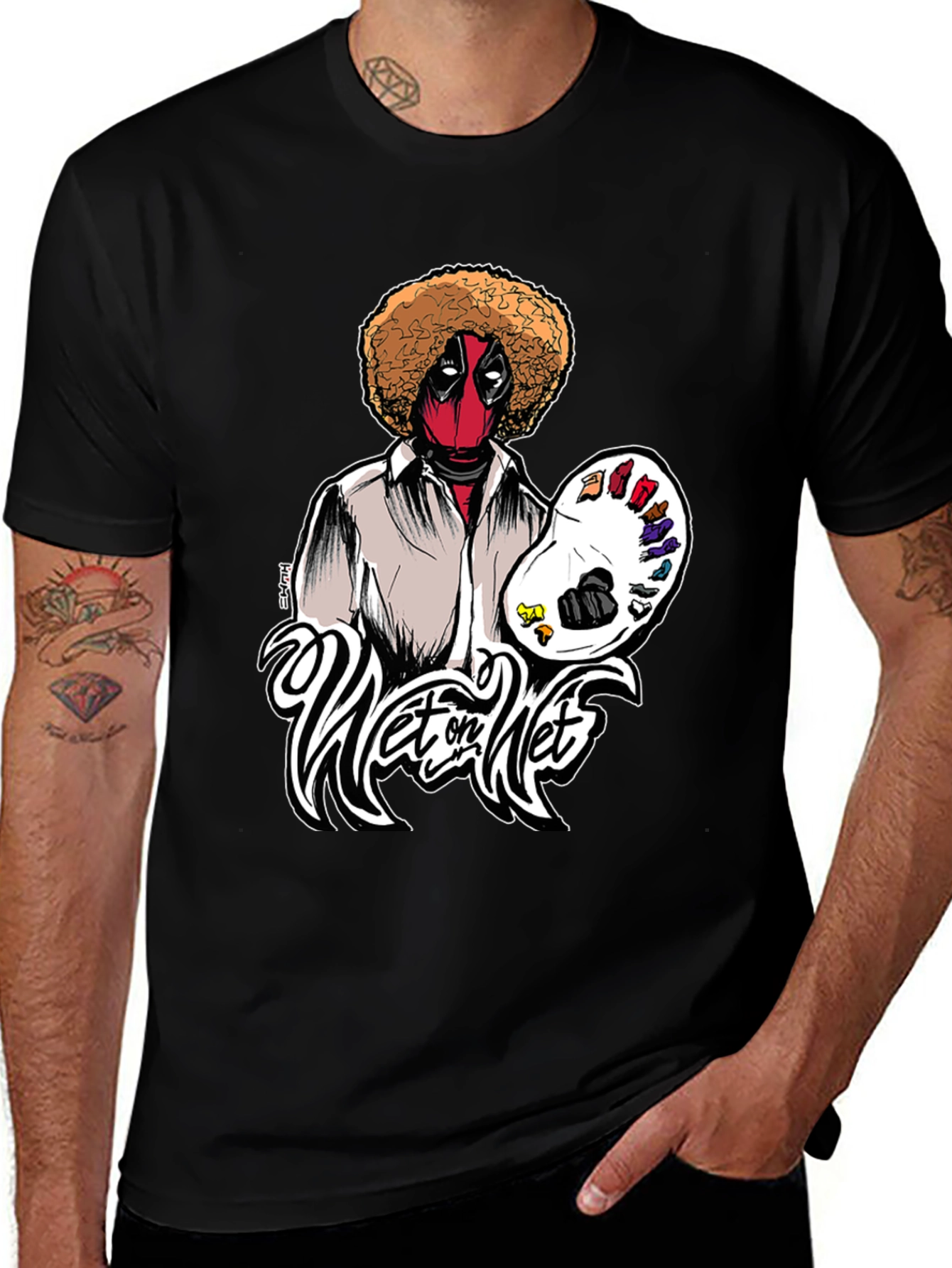 Deadpool Bob Ross Wet On Wet T-Shirt
