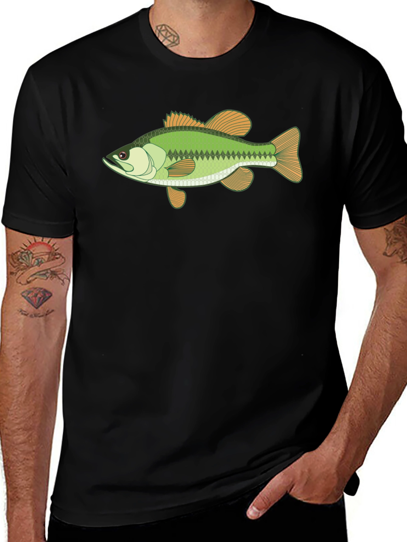 Variant 9 of Bass Fish Graphic Tee - Black Cotton T-Shirt