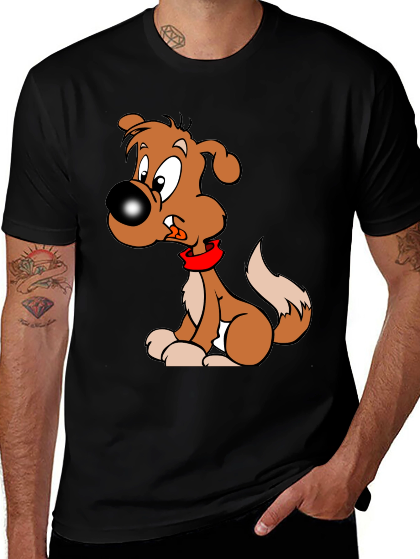Variant 29 of Cartoon Dog Graphic Black T-Shirt