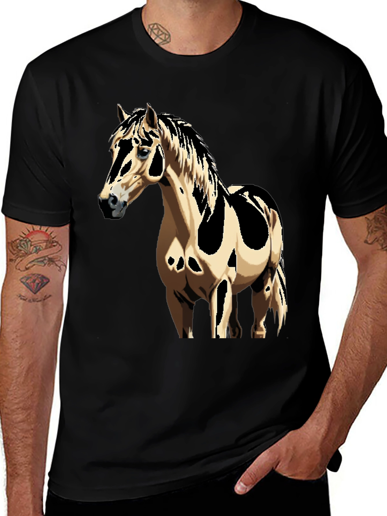 Variant 27 of Horse Graphic Tee - Black Cotton Casual Shirt