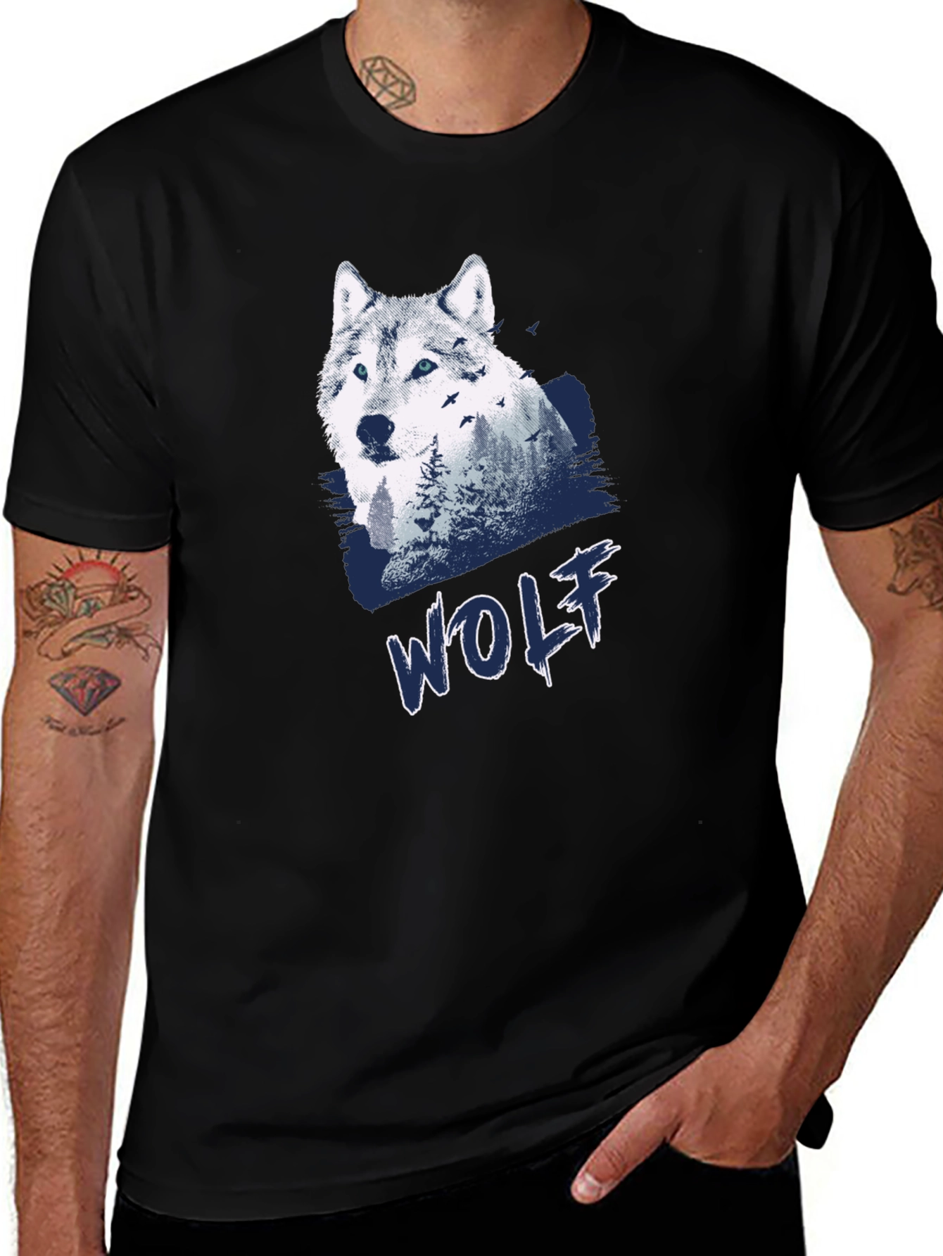 Variant 3 of Wolf Graphic Print Black T-Shirt for Men