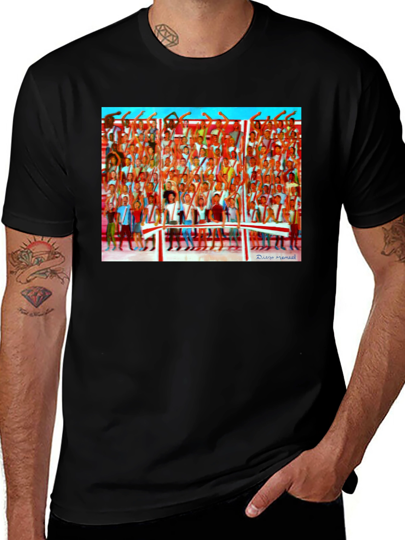Variant 18 of Crowd Scene Graphic Tee - Black