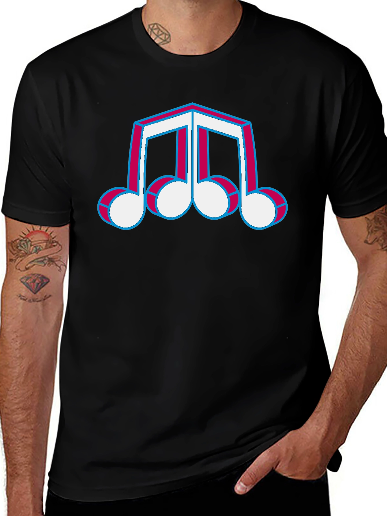 Variant 5 of Retro Music Note T-Shirt - Black