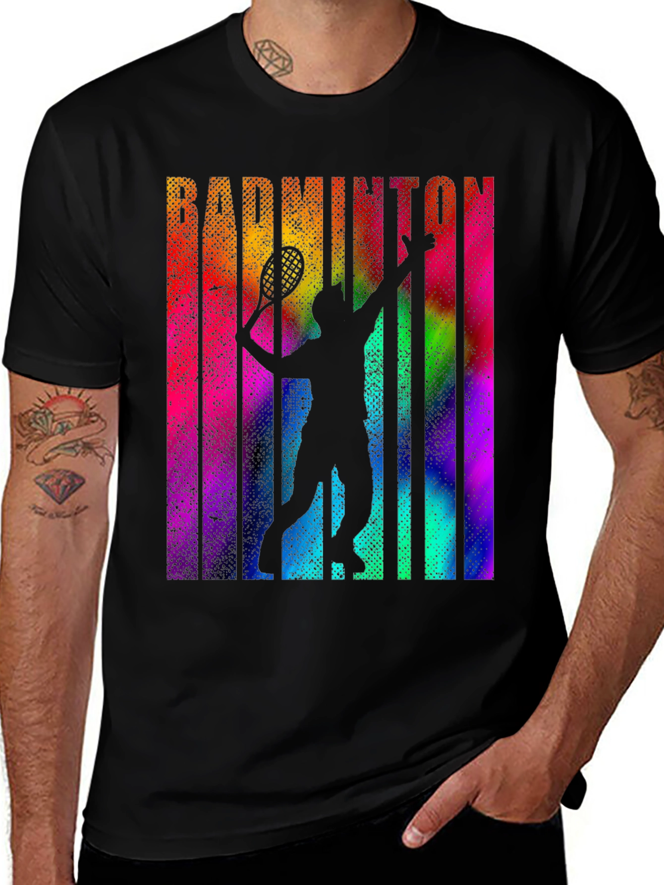 Variant 25 of Badminton Player Graphic Tee - Colorful Retro Design