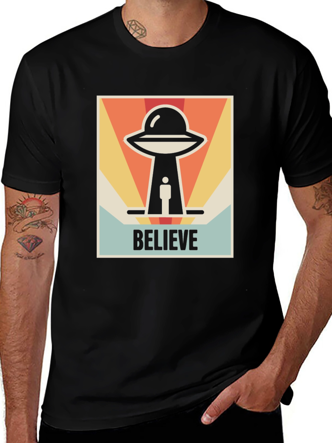 Variant 6 of Believe UFO Graphic Tee - Retro Style Alien Abduction Shirt