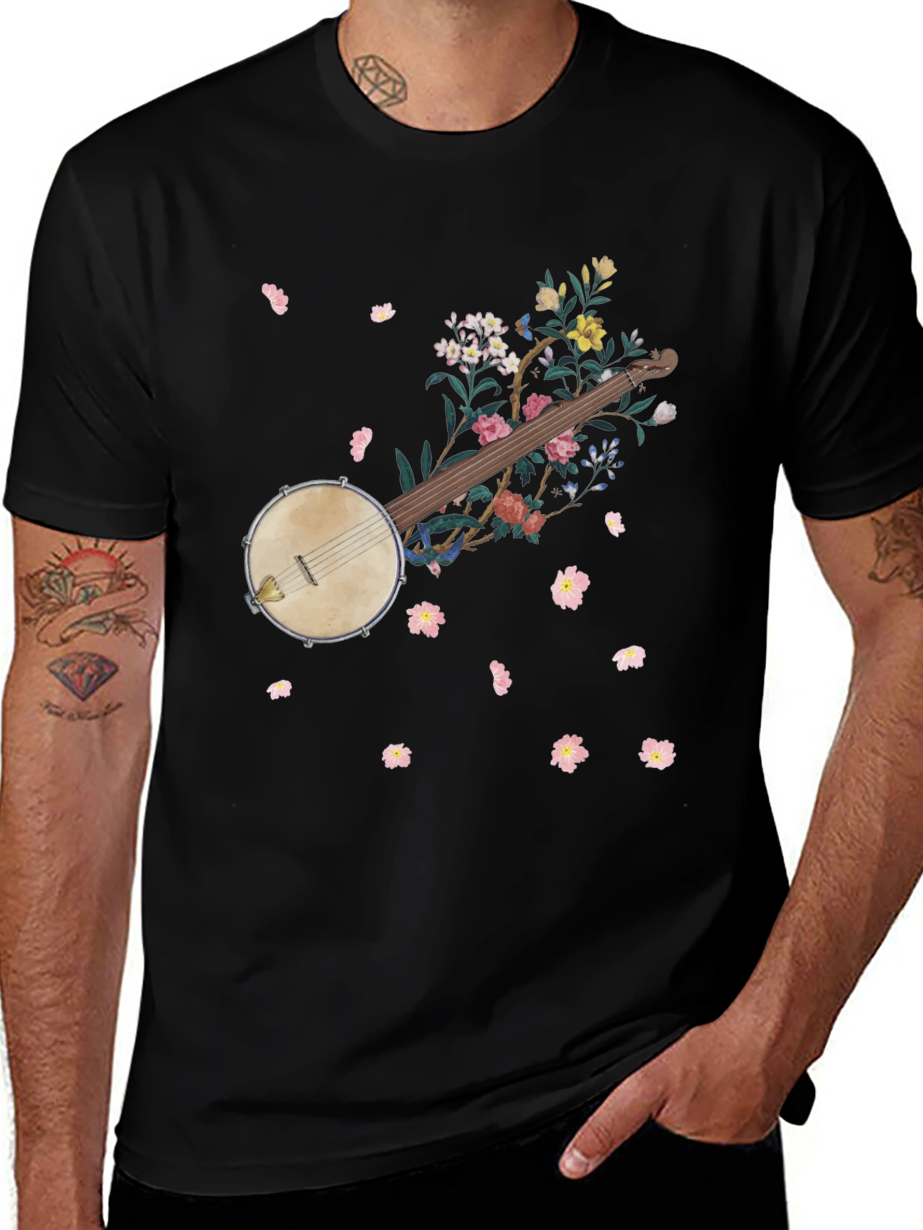 Variant 17 of Floral Banjo Graphic Tee - Musician's Style