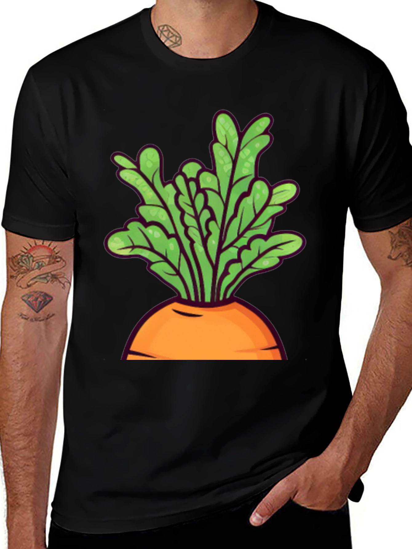 Variant 21 of Funny Carrot Graphic Tee - Black Cotton T-Shirt