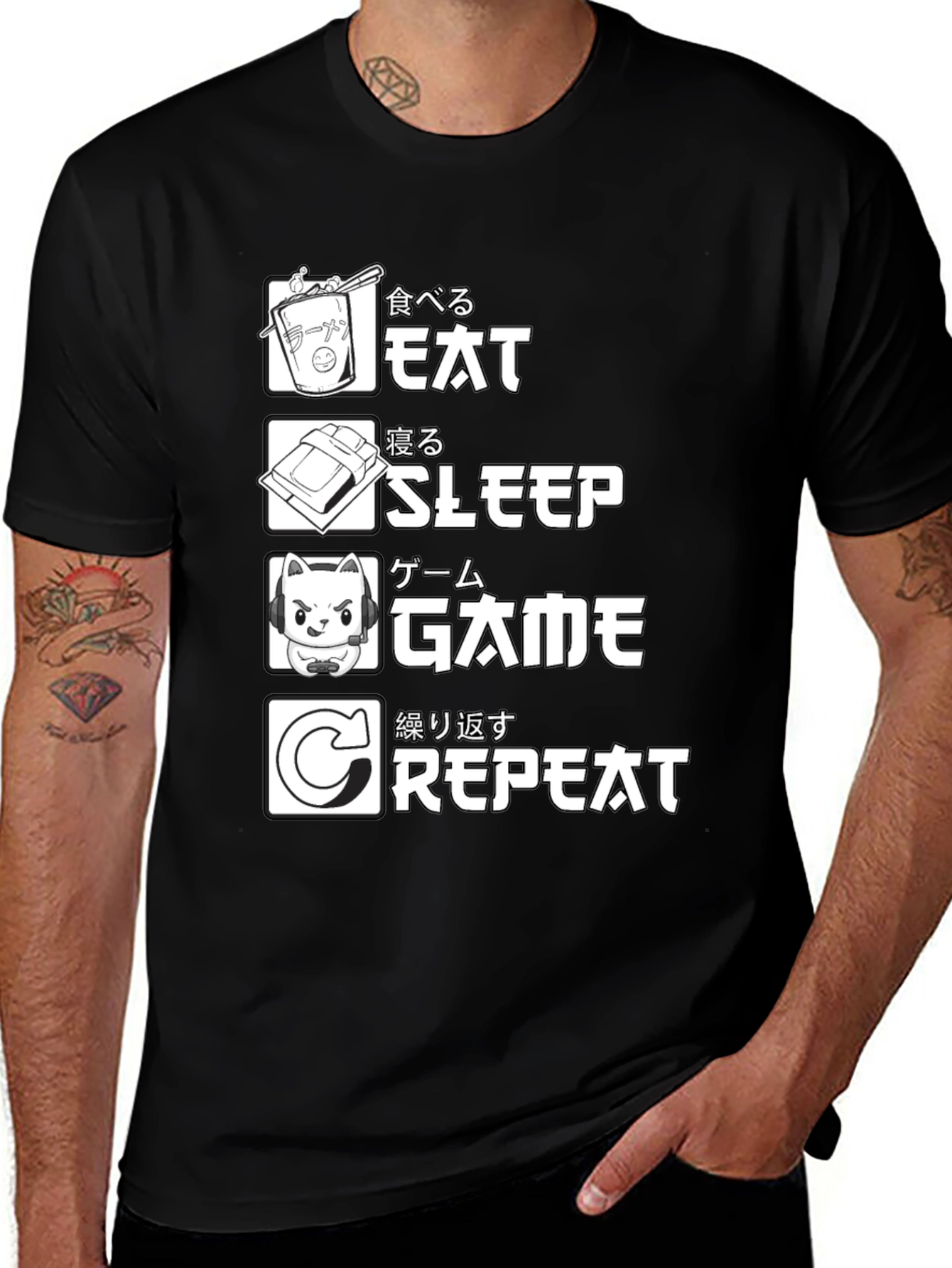 Variant 18 of Eat Sleep Game Repeat Black T-Shirt