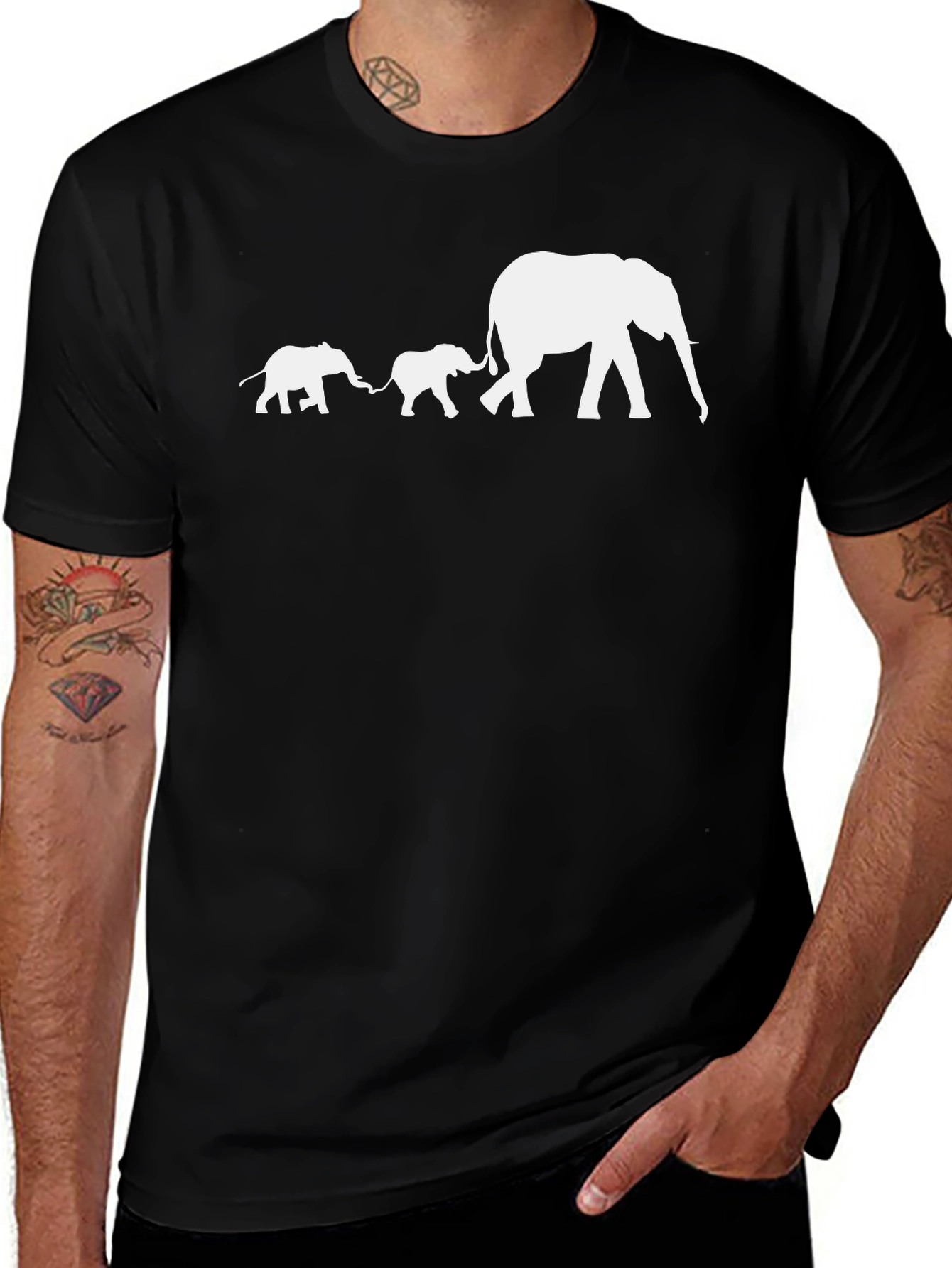 Variant 12 of Elephant Family Graphic T-Shirt - Black Cotton Tee
