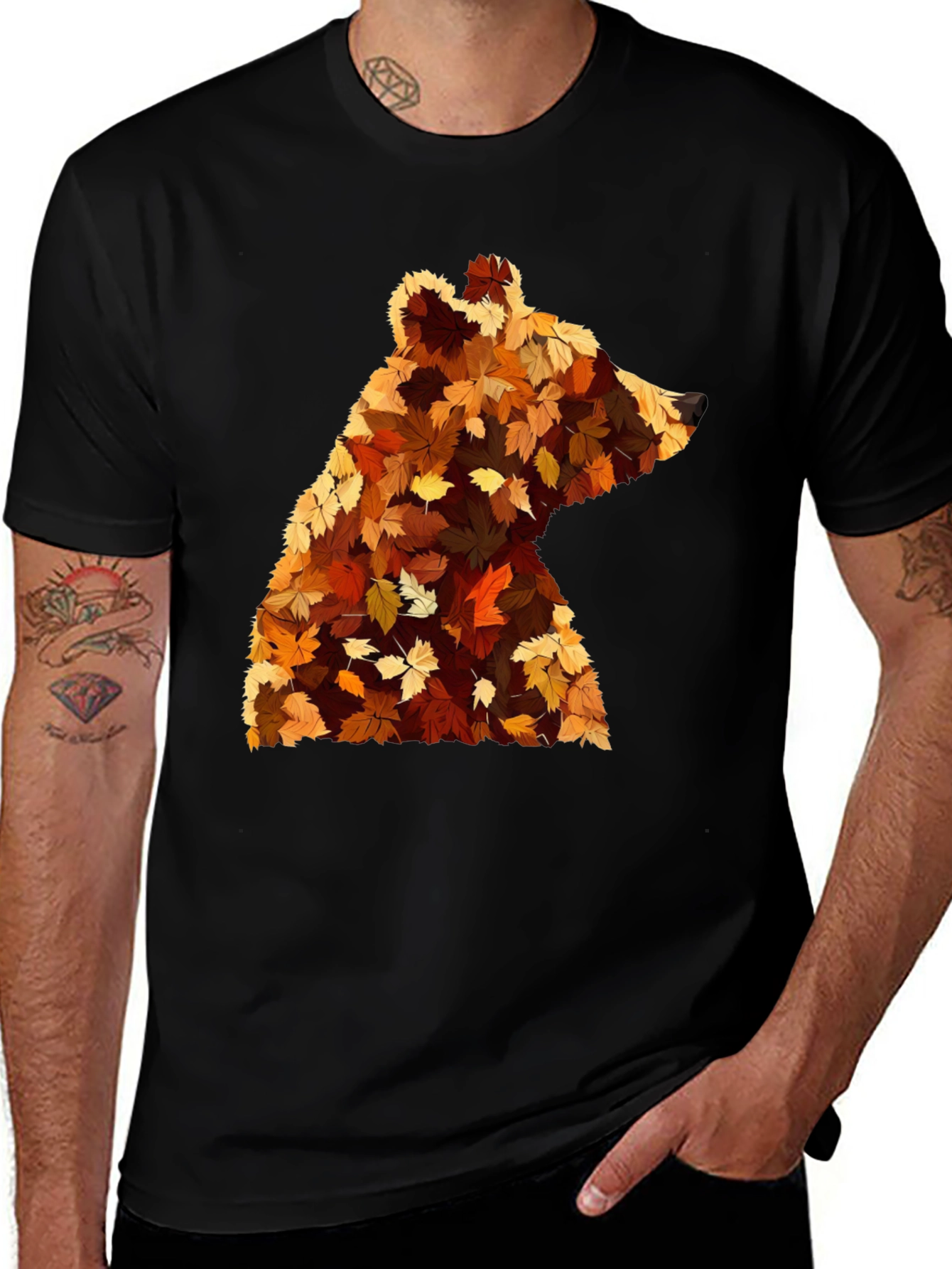 Variant 18 of Autumn Bear Leaf T-Shirt - Nature Inspired Design