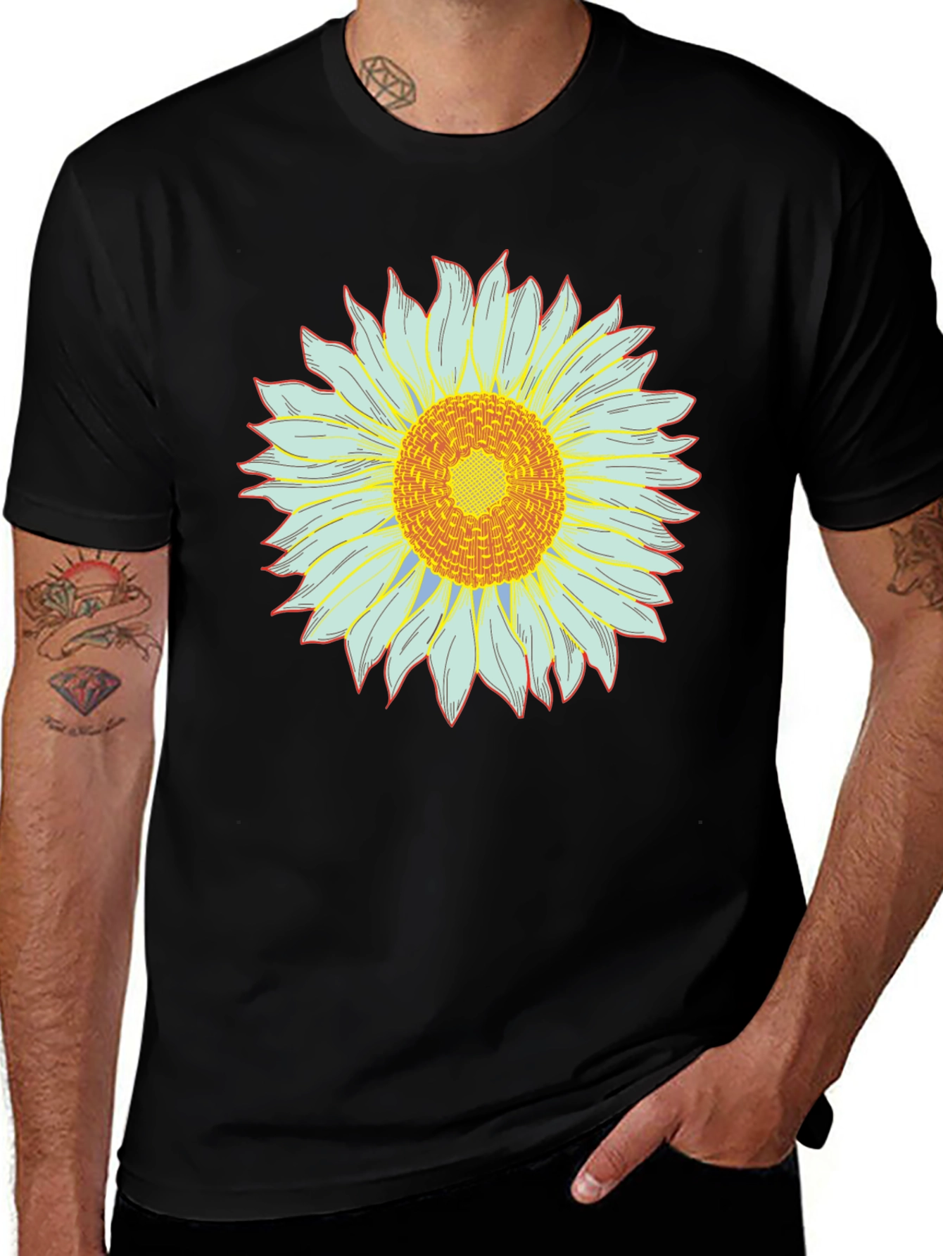 Variant 14 of Sunflower Graphic Tee - Black Cotton Blend Casual Shirt