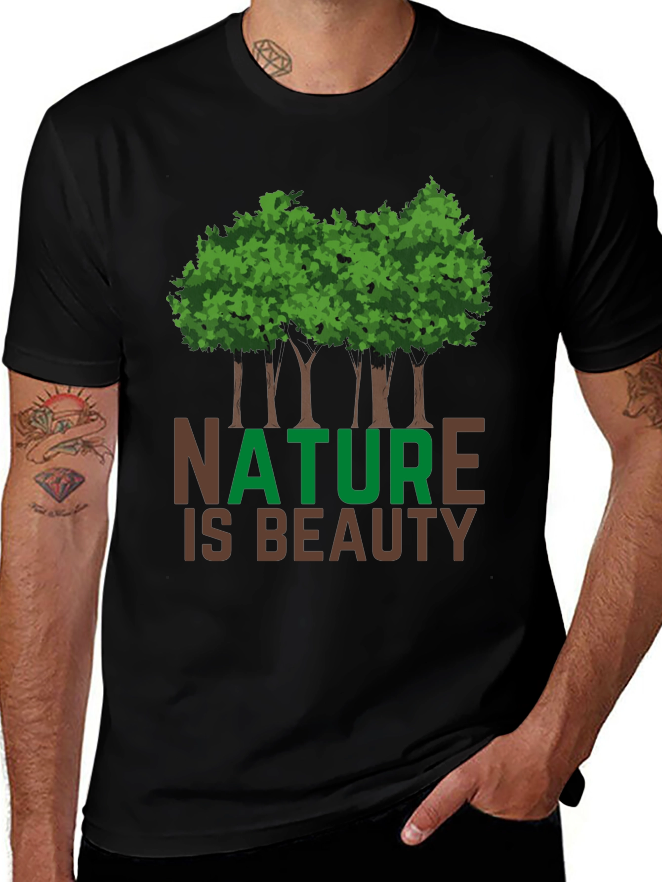 Nature is Beauty Graphic T-Shirt - Green Tree Design