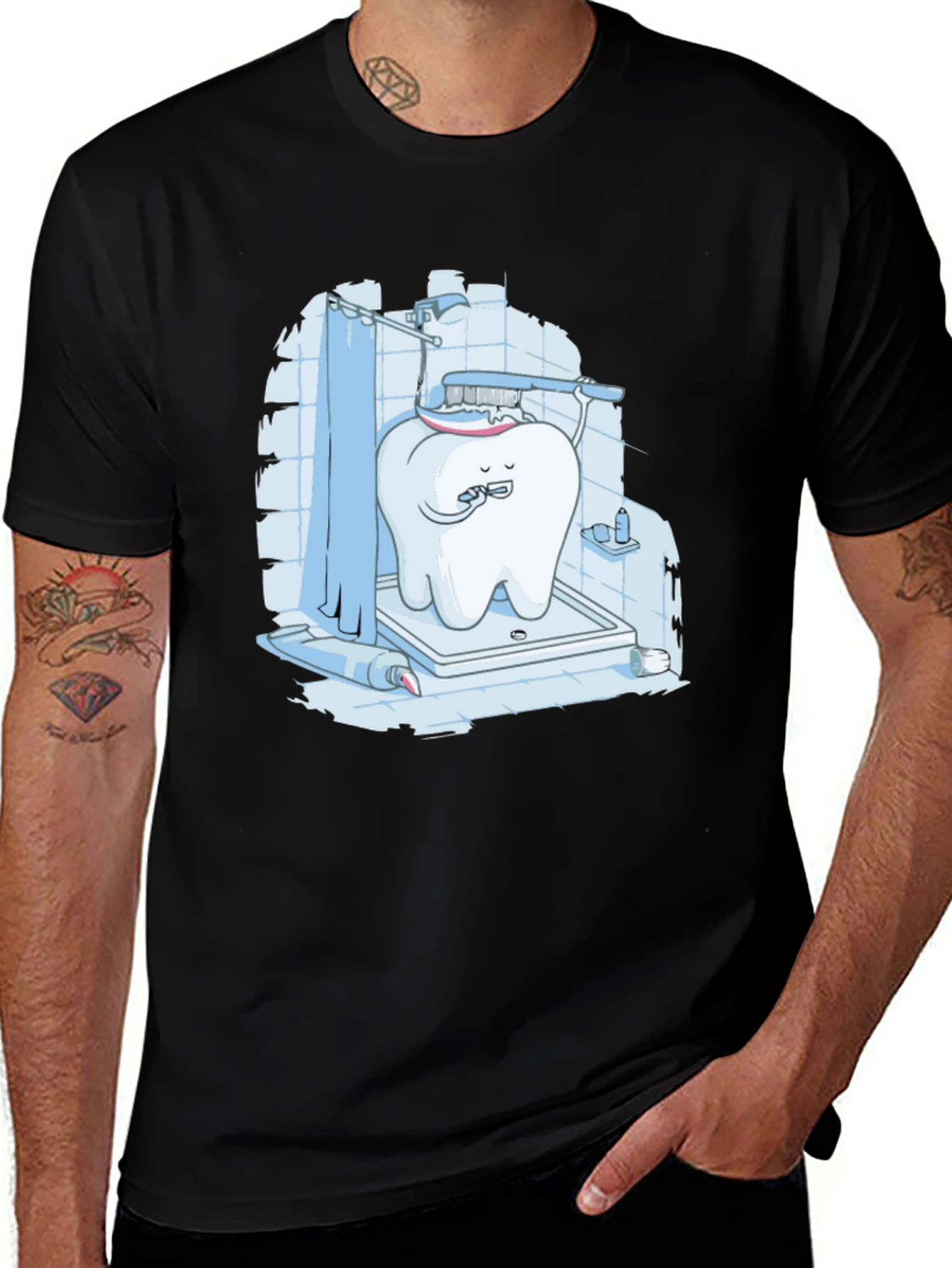 Variant 11 of Funny Tooth Brushing in Shower Graphic Tee