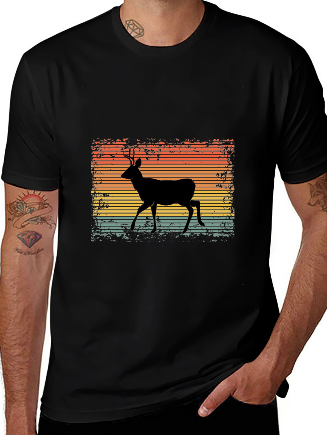 Variant 6 of Retro Deer Graphic Tee - Black