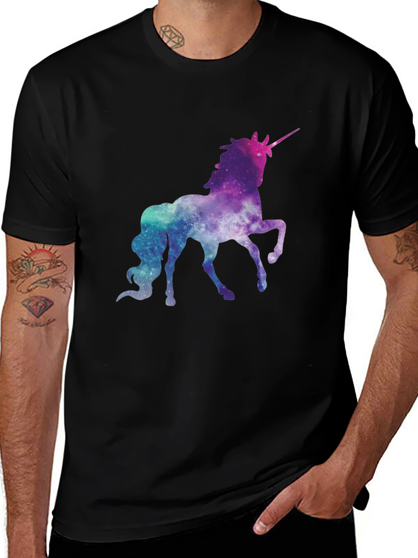 Variant 5 of Galaxy Unicorn Black T-Shirt - Magical Space Design