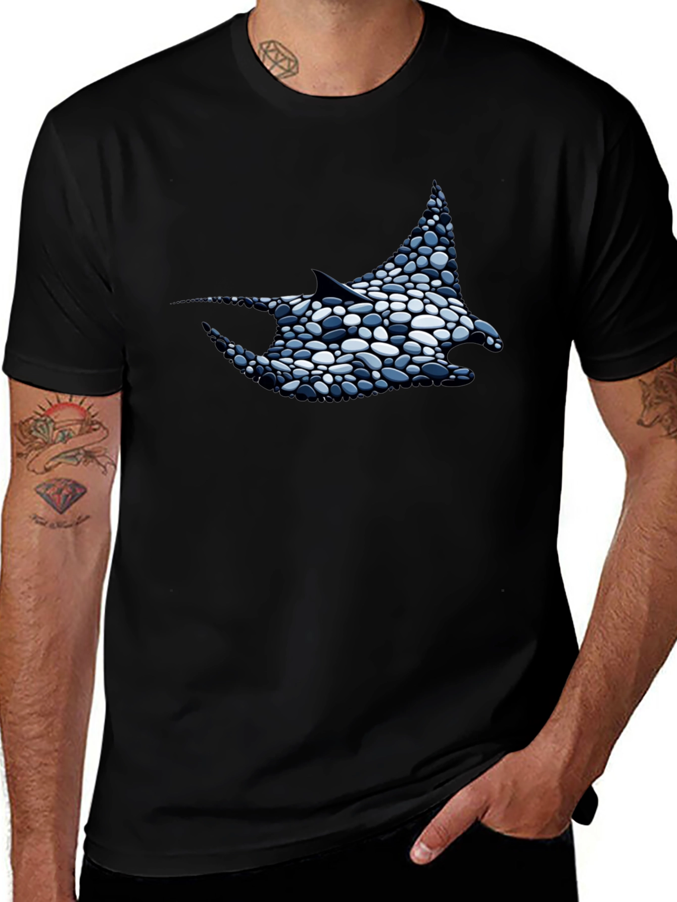 Variant 13 of Manta Ray Pebble Art Black T-Shirt