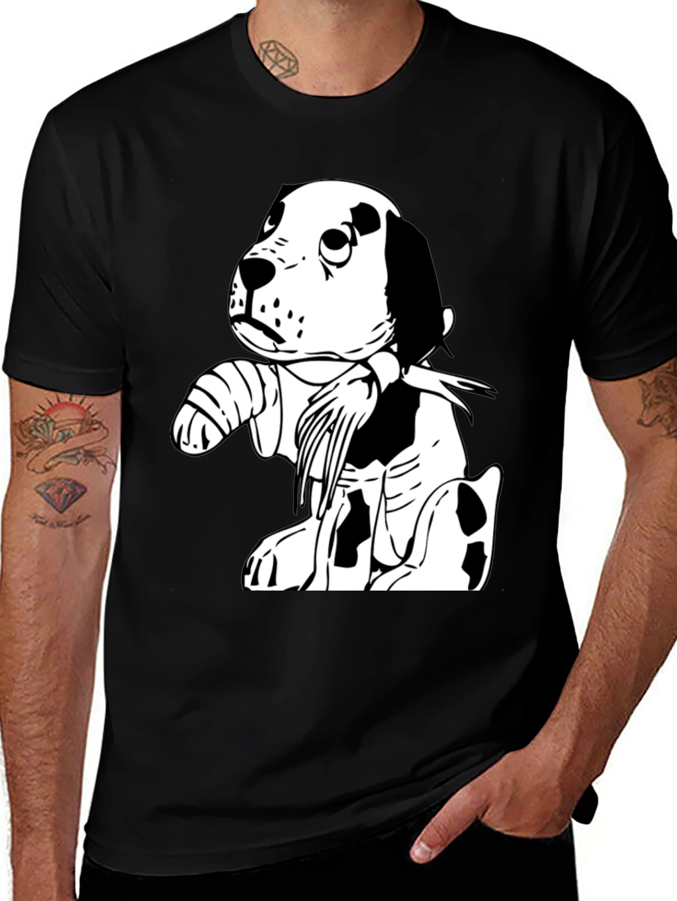 Variant 24 of Cartoon Dog Graphic Tee - Casual Black T-Shirt