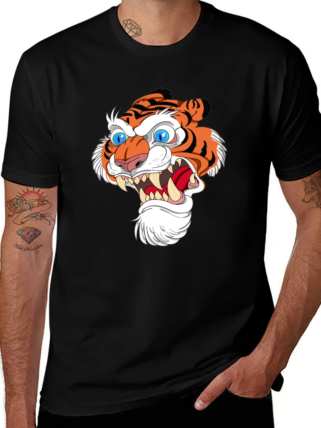 Tiger Head Graphic Print Black T-Shirt