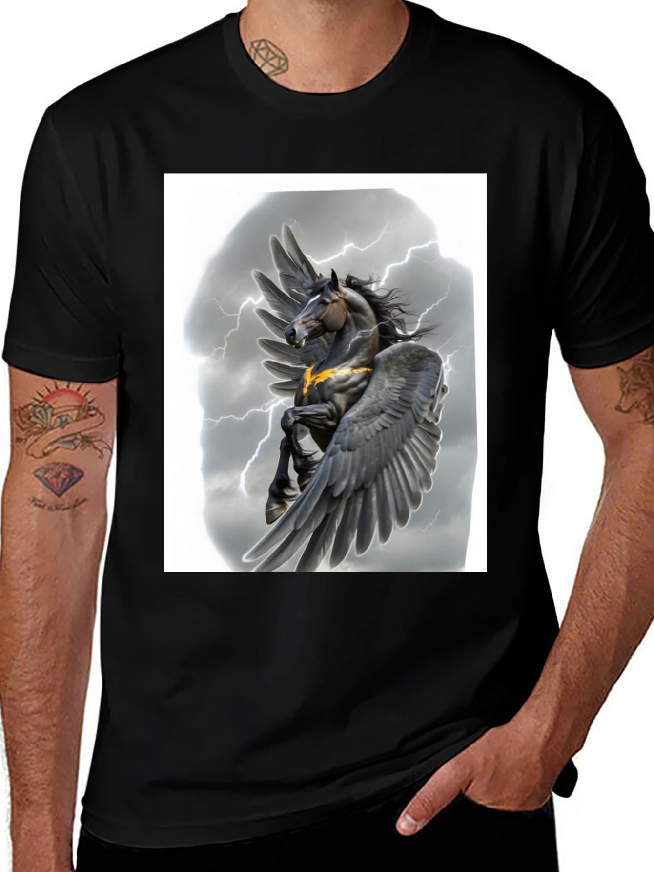 Variant 21 of Pegasus Lightning Graphic Black Tee