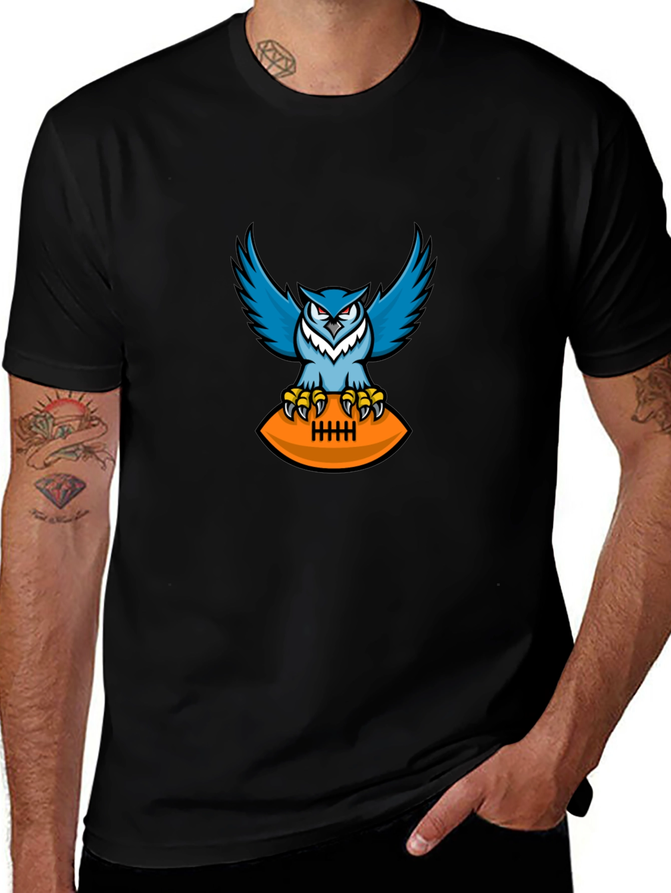 Owl Football Graphic Tee - Men's Black T-Shirt
