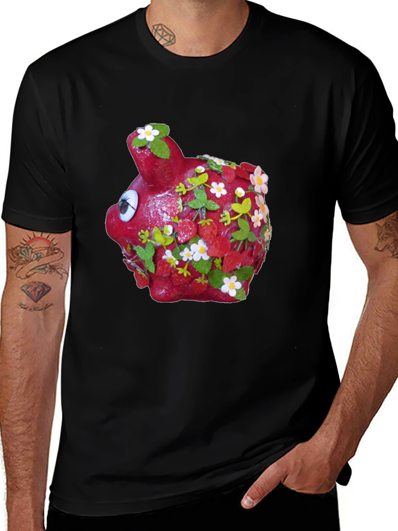 Variant 27 of Piggy Bank Strawberry Shortcake Black T-Shirt