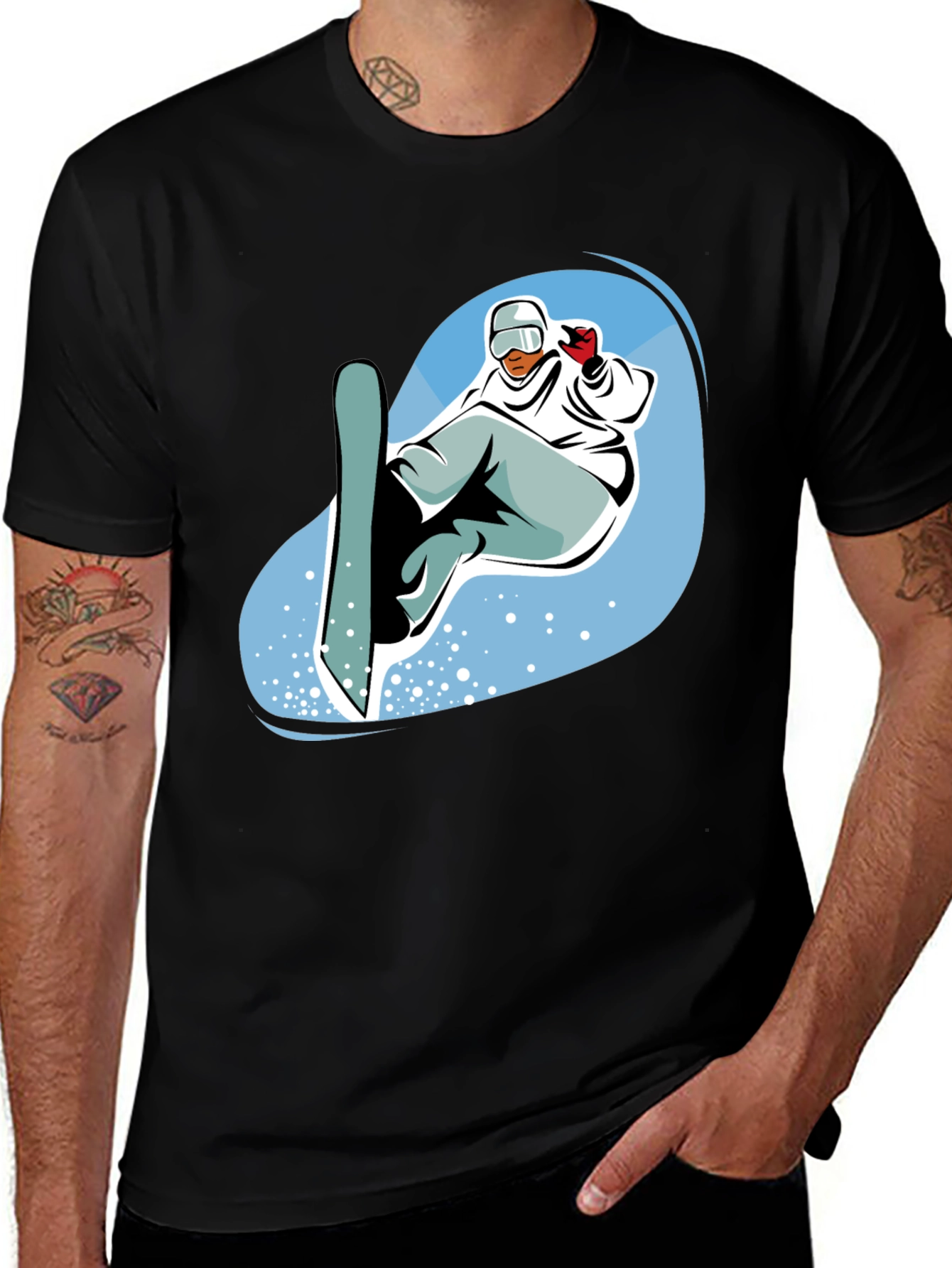 Variant 18 of Cool Snowboarder Graphic Tee - Black Cotton T-Shirt