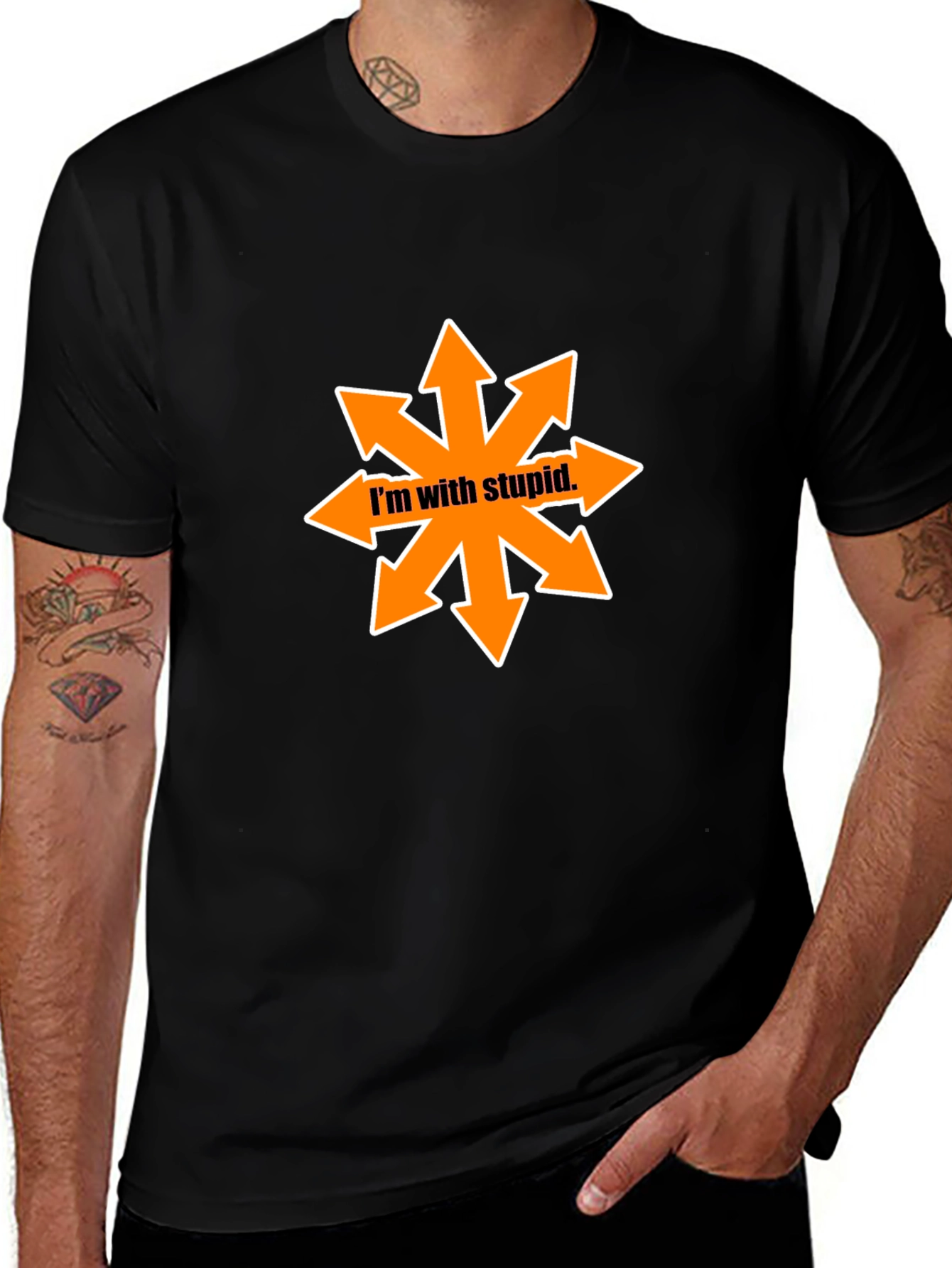 Variant 24 of I'm With Stupid Chaos Star Black T-Shirt