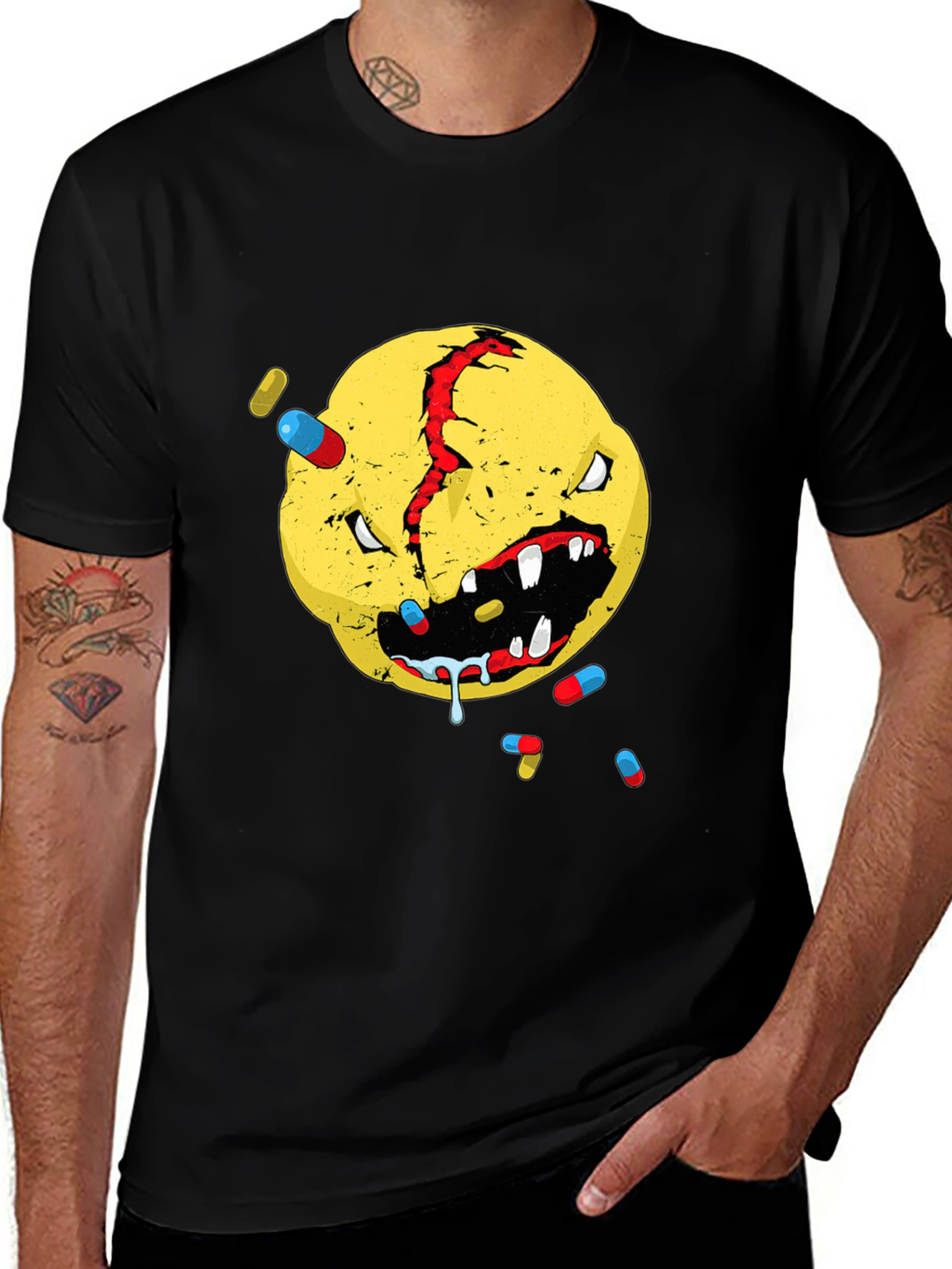 Distressed Smiley Face Graphic T-Shirt