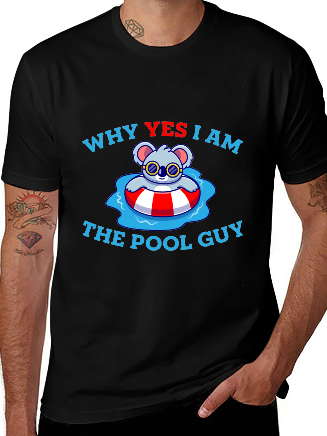 Variant 18 of Funny Koala Pool Guy T-Shirt - Black