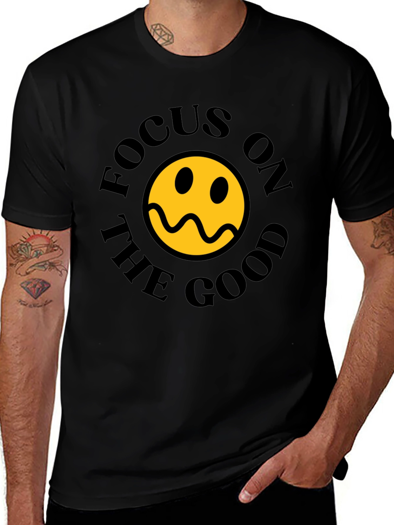 Variant 20 of Focus On The Good Smiley Face Black T-Shirt