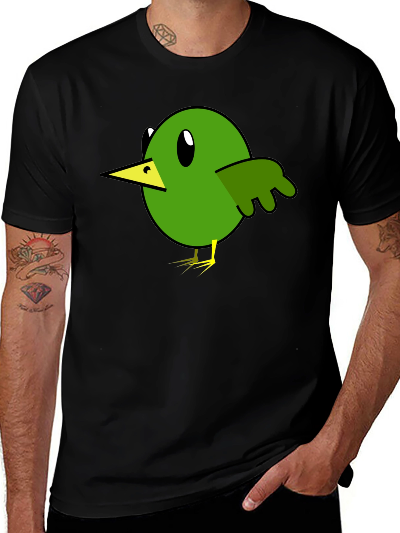 Variant 16 of Cartoon Bird Graphic Tee - Black Cotton T-Shirt