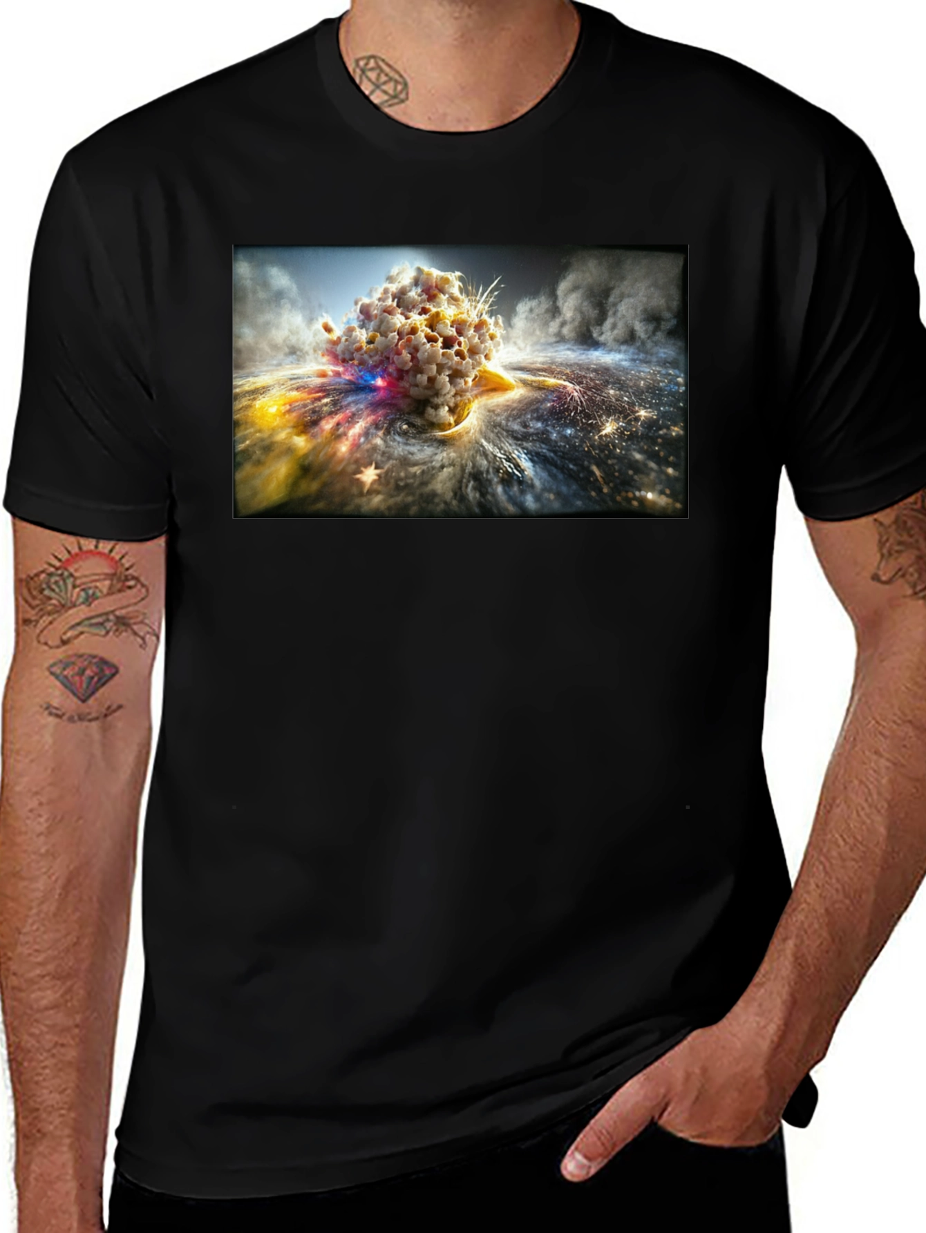 Cosmic Burst Graphic Tee - Black Cotton Blend