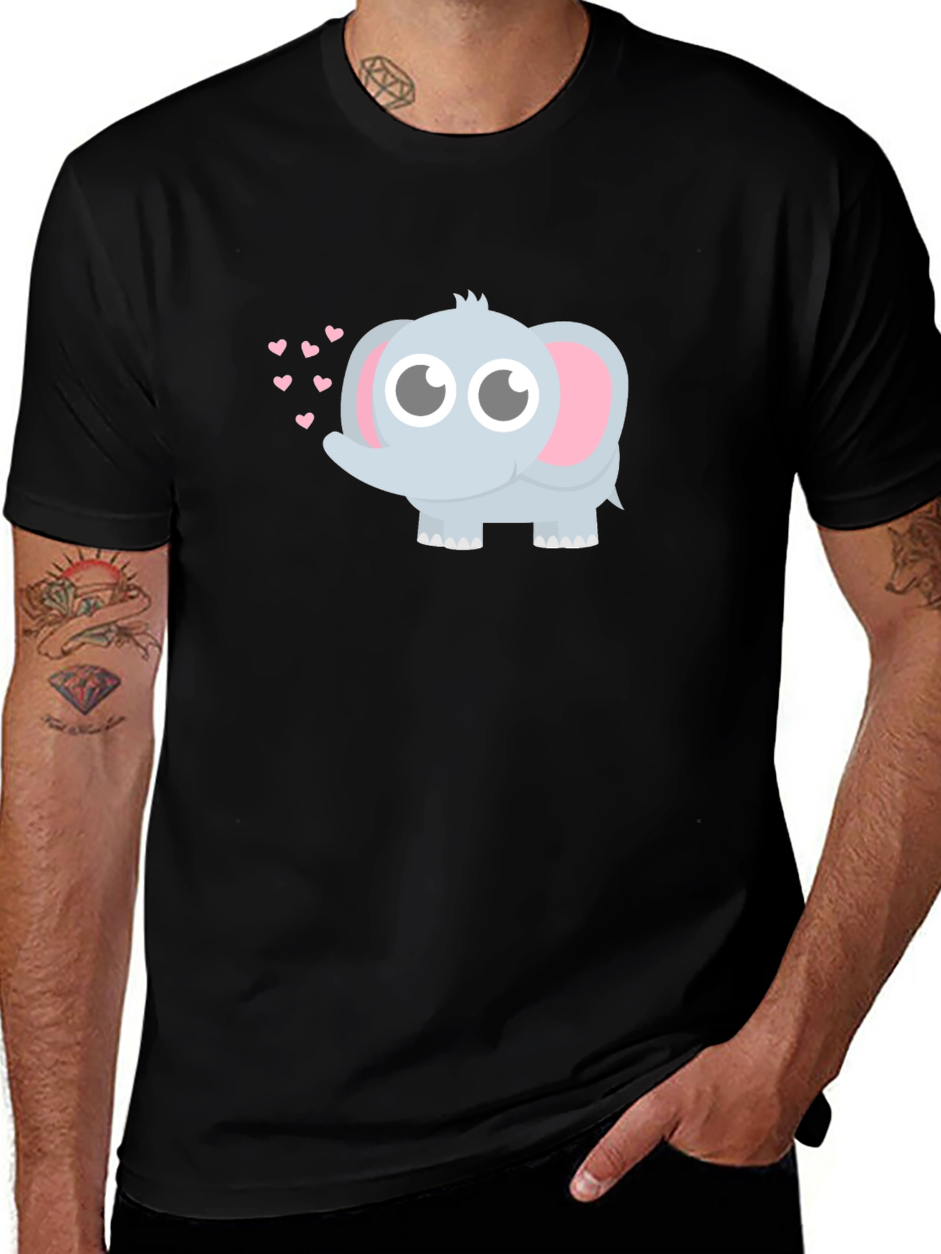 Variant 7 of Cute Elephant Heart Graphic Black T-Shirt