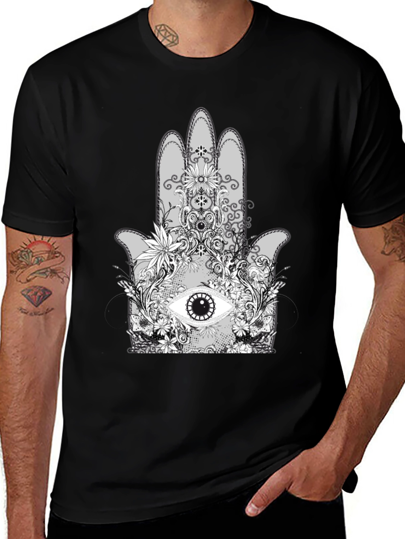 Hamsa Hand Graphic Tee - Unisex Black T-Shirt