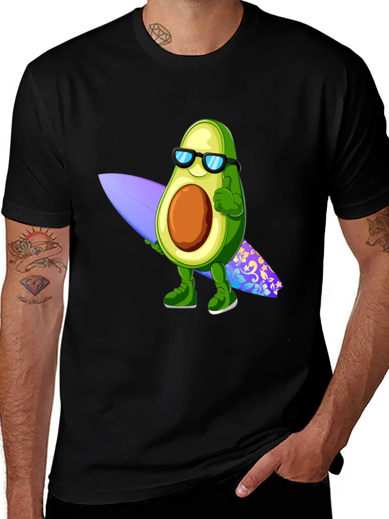 Variant 23 of Cool Avocado Surfer Black T-Shirt