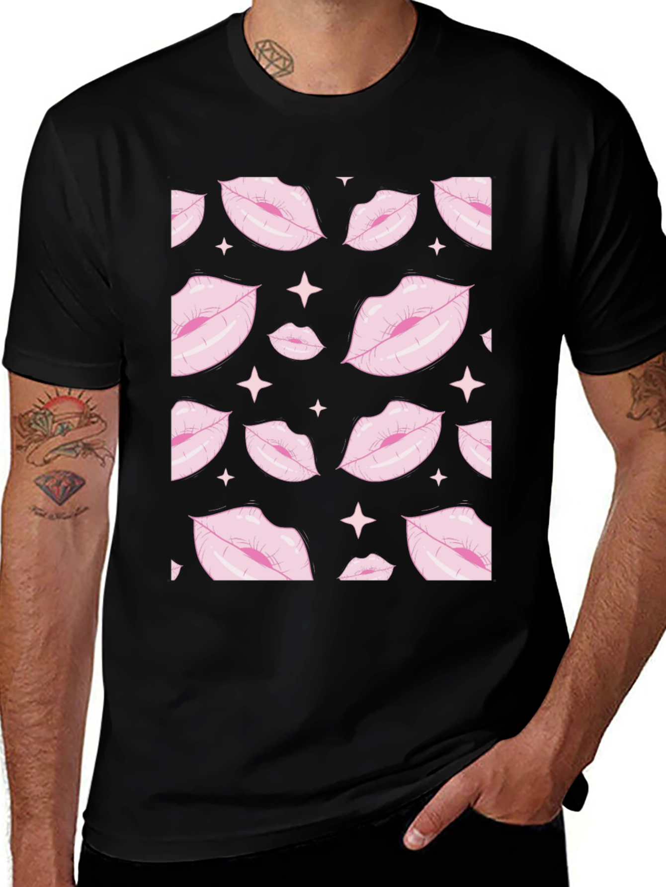 Variant 7 of Lips & Stars Print Black T-Shirt