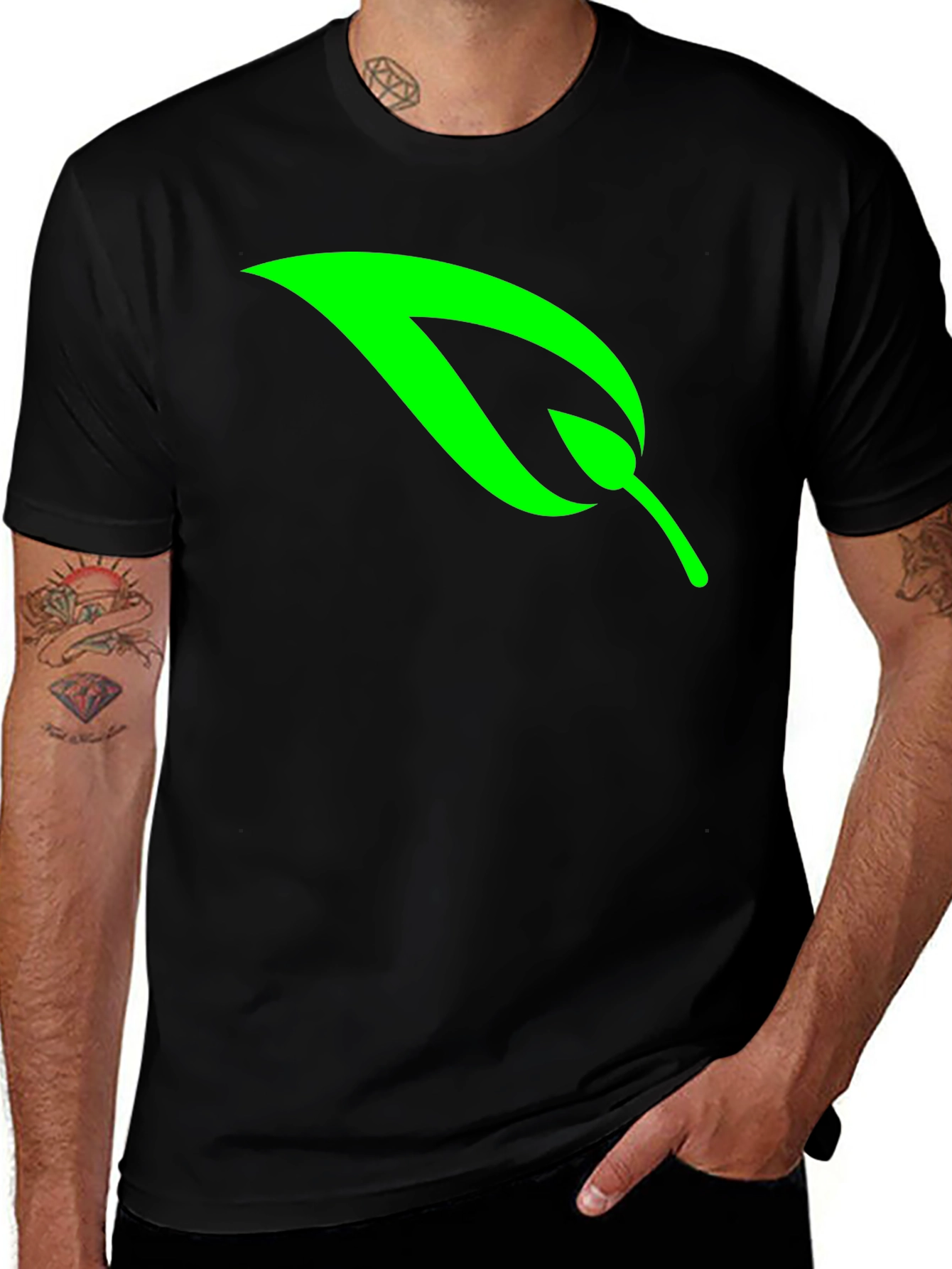Variant 9 of Black T-Shirt with Green Leaf Design