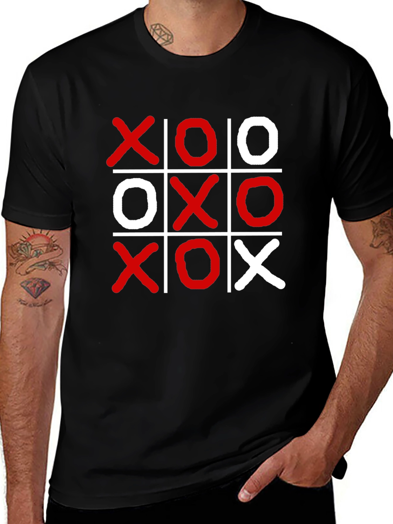 Tic-Tac-Toe Game Black Cotton T-Shirt