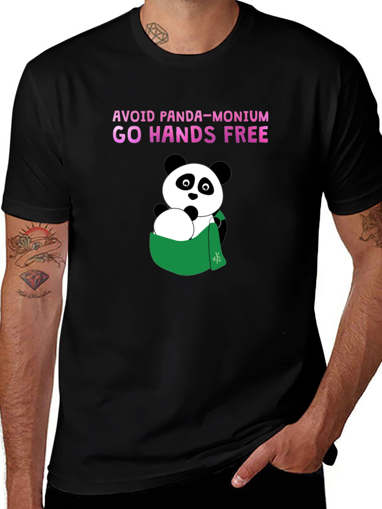 Variant 9 of Panda-monium T-Shirt: Go Hands Free!