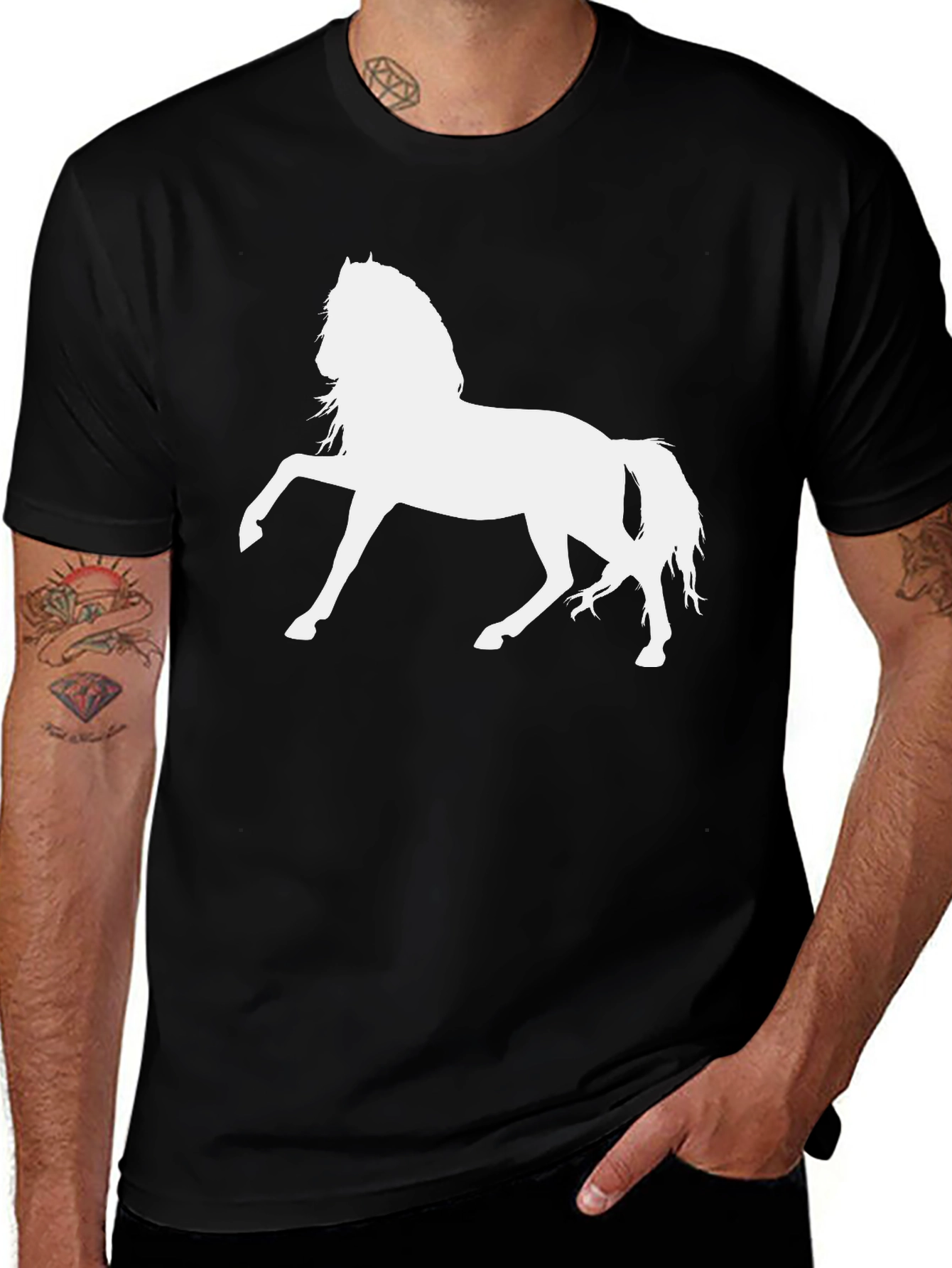 Variant 23 of White Horse Graphic Tee - Black Cotton T-Shirt